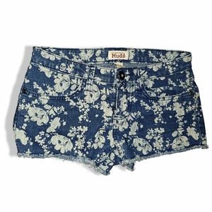 Flowery Blue Jean Shorts